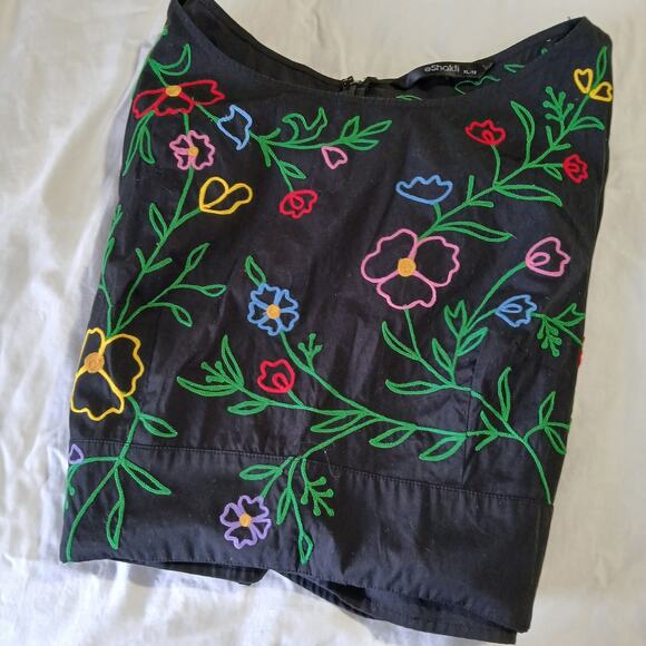 eShakti Sz XL 18 (US 12) Black Floral Embroidered Dress cotton blend - Picture 8 of 15